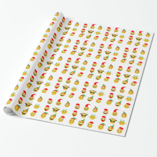 xmas emoji happy faces wrapping paper