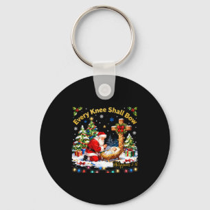 Xmas Every Knee Shall Bow Santa Christmas Nativity Keychain
