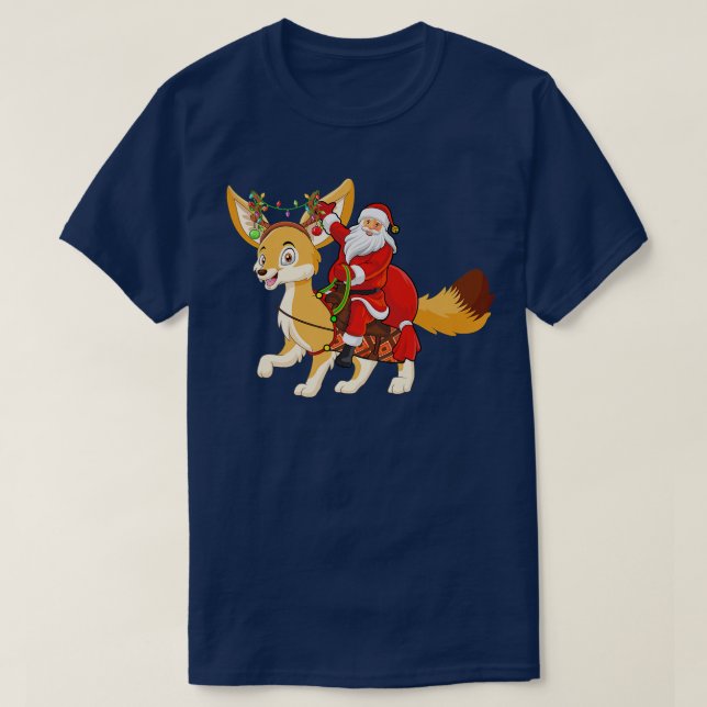 Xmas Family Matching Funny Santa Riding Fennec Fo  T-Shirt (Design Front)