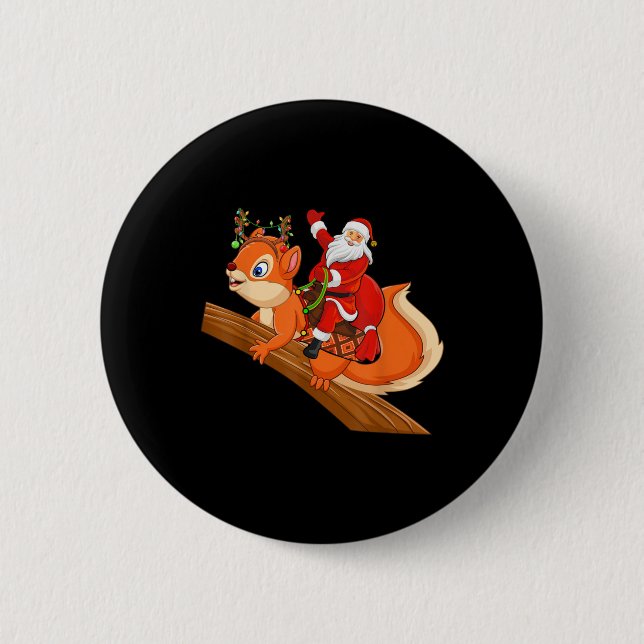 Xmas Family Matching Funny Santa Riding Squirrel C 2 Inch Round Button (Front)