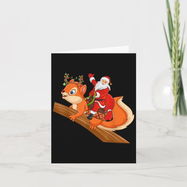 Xmas Family Matching Funny Santa Riding Squirrel C Card (Front)