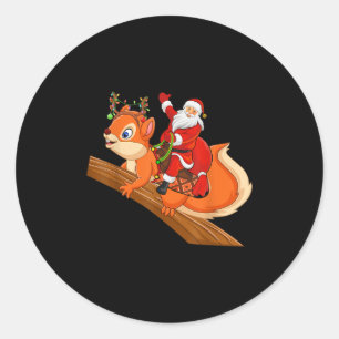 Xmas Family Matching Funny Santa Riding Squirrel C Classic Round Sticker