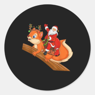 Xmas Family Matching Funny Santa Riding Squirrel C Classic Round Sticker