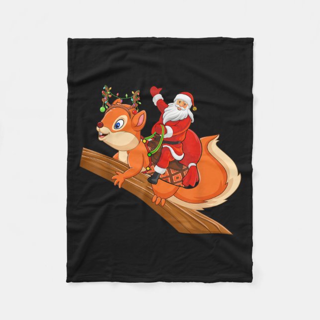 Xmas Family Matching Funny Santa Riding Squirrel C Fleece Blanket (Front)