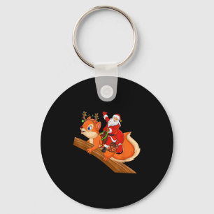 Xmas Family Matching Funny Santa Riding Squirrel C Keychain