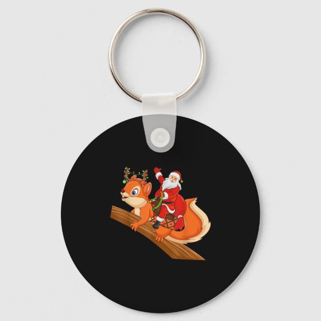 Xmas Family Matching Funny Santa Riding Squirrel C Keychain (Front)
