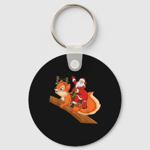 Xmas Family Matching Funny Santa Riding Squirrel C Keychain