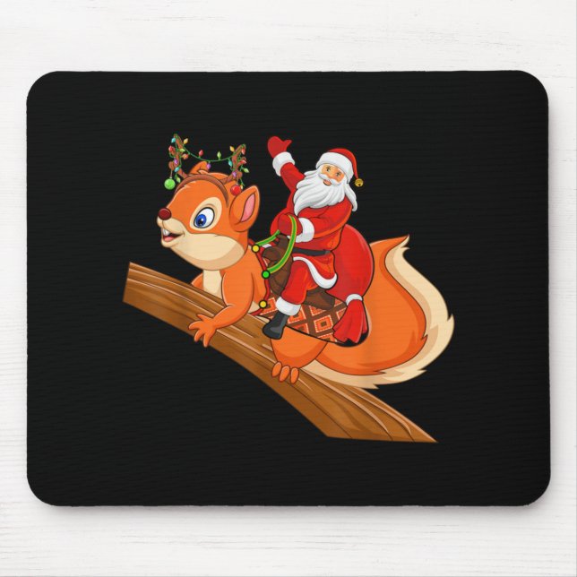 Xmas Family Matching Funny Santa Riding Squirrel C Mouse Pad (Front)