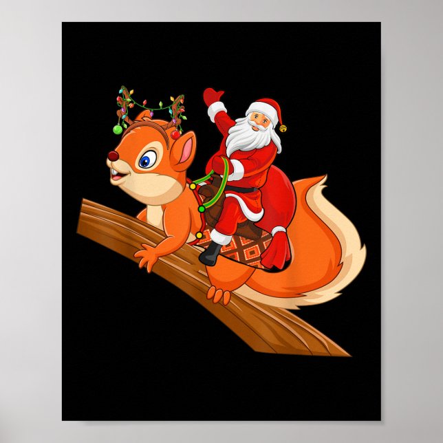 Xmas Family Matching Funny Santa Riding Squirrel C Poster (Front)