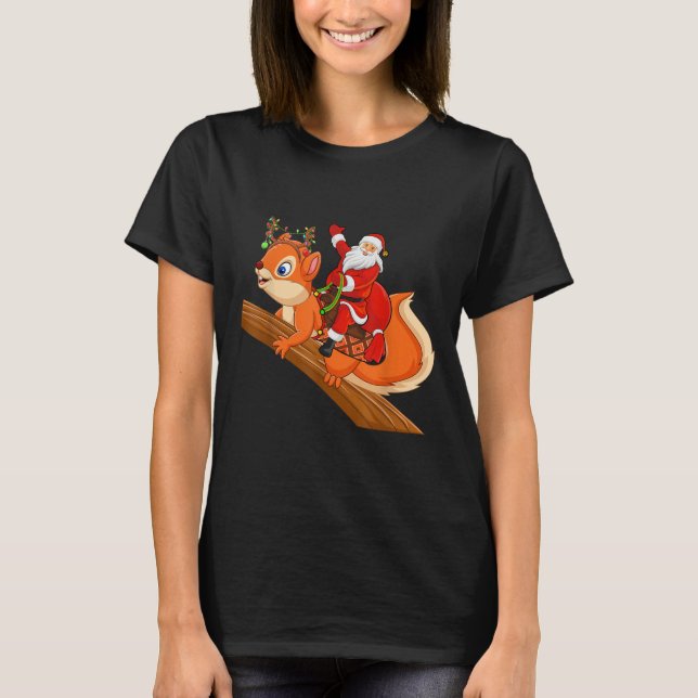 Xmas Family Matching Funny Santa Riding Squirrel C T-Shirt (Front)