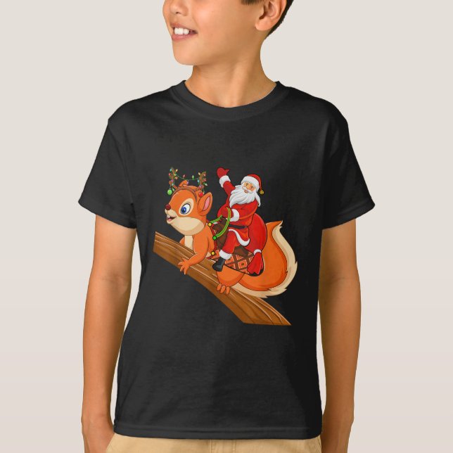 Xmas Family Matching Funny Santa Riding Squirrel C T-Shirt (Front)