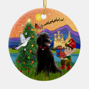Xmas Fantasy - Black Standard Poodle Ceramic Ornament