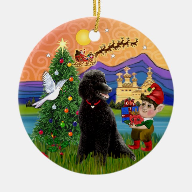 Xmas Fantasy - Black Standard Poodle Ceramic Ornament (Front)