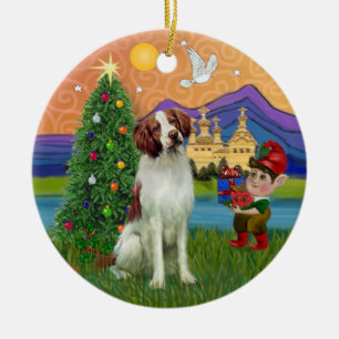 Xmas Fantasy -  Brittany Spaniel Ceramic Ornament