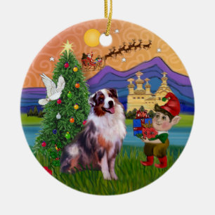 Xmas Fantasy - Merle Australian Shepherd Ceramic Ornament
