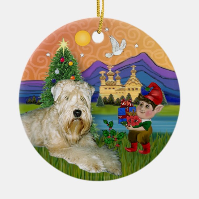 Xmas Fantasy - Soft Coated Wheaten Terrier Ceramic Ornament (Front)