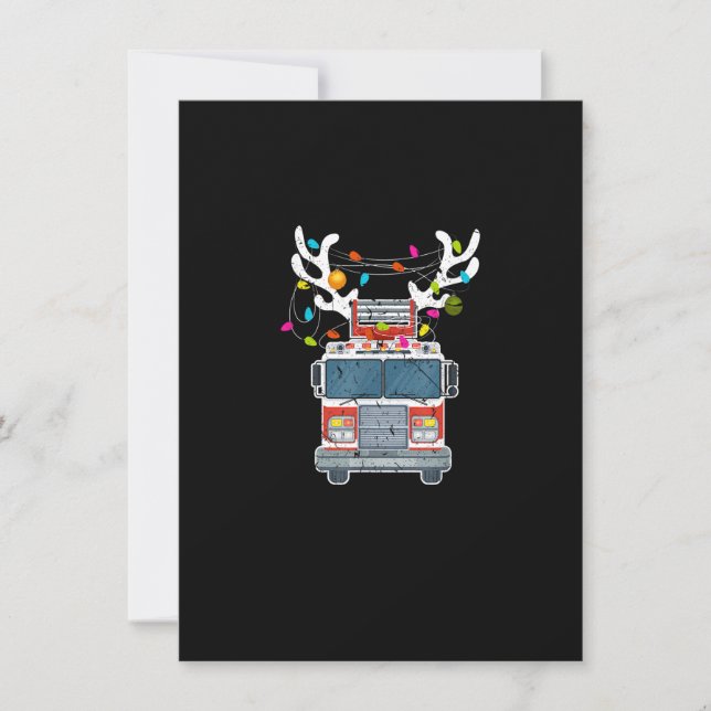 Xmas Fire Truck Reindeer Christmas Firefighter Invitation (Front)