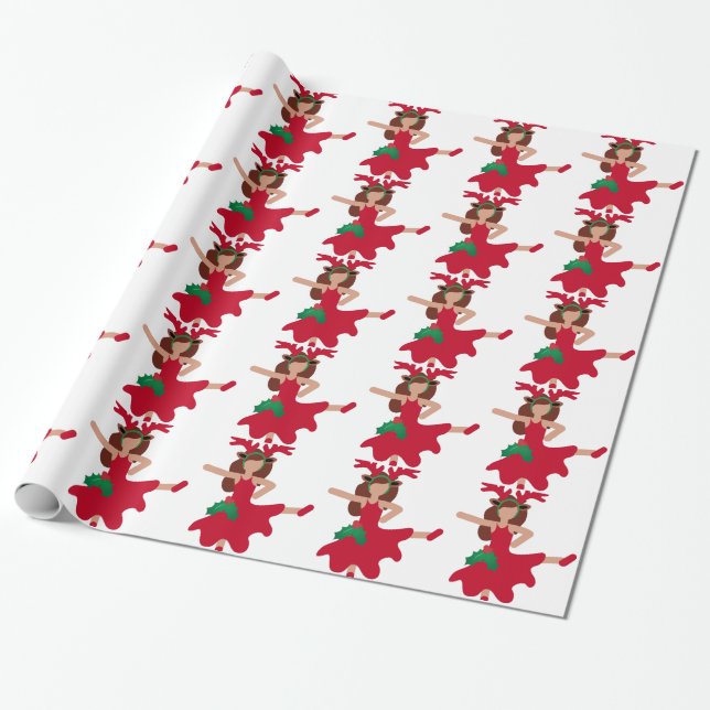 xmas flamenco dancer emoji wrapping paper (Unrolled)