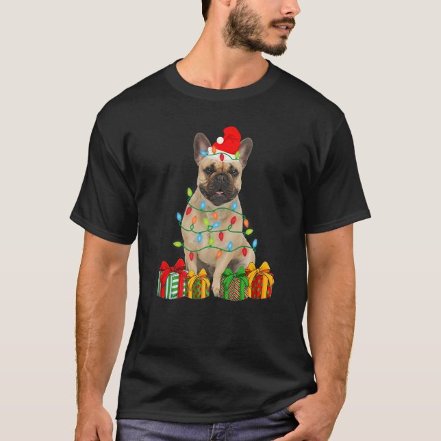 Xmas French Bulldog Dog Christmas Lights Puppy T-Shirt (Front)