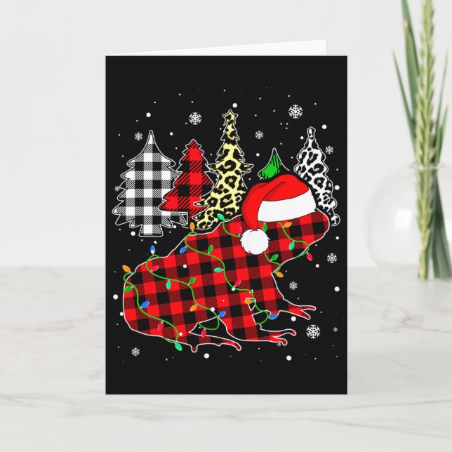 Xmas Frog Animals Christmas Buffalo Plaid Leopard  Card (Front)