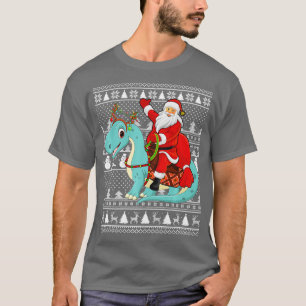 Xmas Funny Santa Riding Brontosaurus Dinosaur Ugly T-Shirt