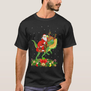 Xmas Funny Santa Riding Dilophosaurus Dinosaur Chr T-Shirt