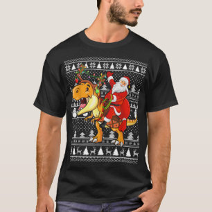 Xmas Funny Santa Riding TRe Dinosaur Ugly Christma T-Shirt