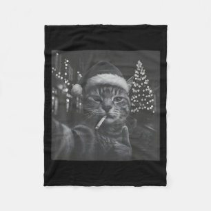 Xmas Funny Smoking Cat Cigarette Kitty Gen Z Meme  Fleece Blanket