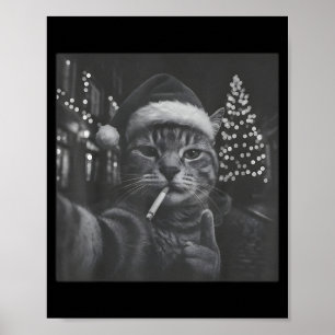 Xmas Funny Smoking Cat Cigarette Kitty Gen Z Meme  Poster