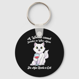 Xmas Gift A Woman Survives On Wine And Cat Keychain