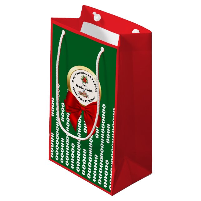 XMAS GIFT BAG green & red numbers editable (Front Angled)