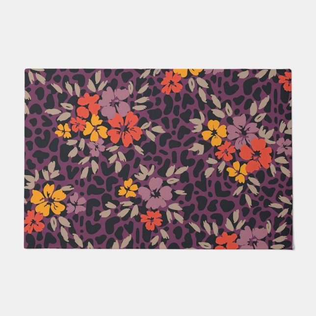 Xmas Gift Bold Oversize Hand Painted Floral Doormat (Front)