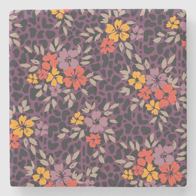 Xmas Gift Bold Oversize Hand Painted Floral Stone Coaster (Front)
