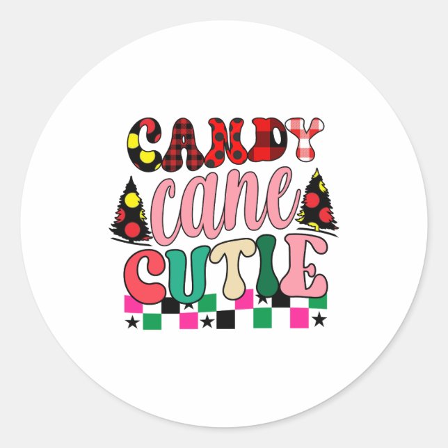 Xmas Gift Candy Cane Cutie Classic Round Sticker (Front)