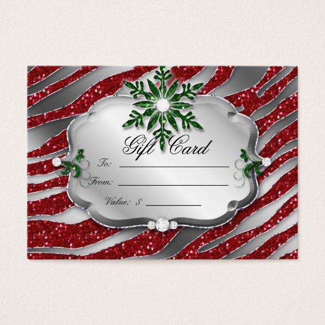 Xmas Gift Card Jewellery Zebra Red Green (Front)
