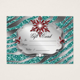 Xmas Gift Card Jewellery Zebra Teal Blue Red