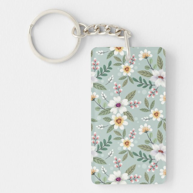 Xmas Gift Colourful Hand Drawn Flowers Keychain (Front)