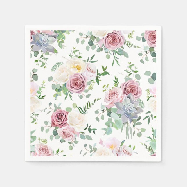 Xmas Gift Creamy White Antique Rose Napkin (Front)