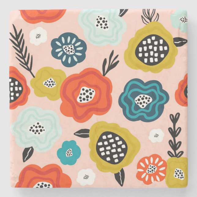 Xmas Gift Creative Decorative Fflowers Stone Coaster (Front)