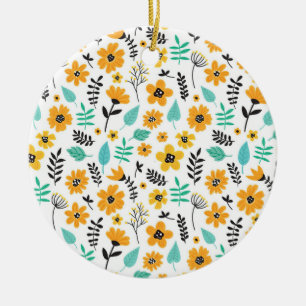 Xmas Gift Cute Hand Drawn Floral Colourful Ceramic Ornament