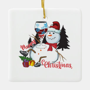 Xmas Gift Drink Wine And Merry Christmas Ceramic Ornament