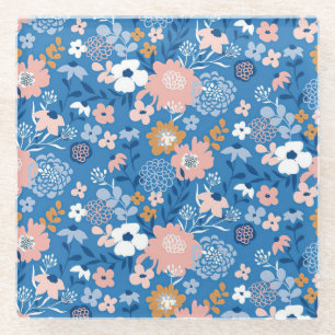 Xmas Gift Fabric Design With Simple Flowers Glass Coaster