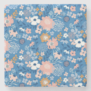 Xmas Gift Fabric Design With Simple Flowers Stone Coaster