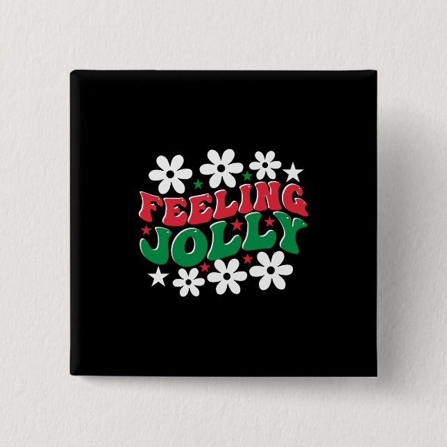 Xmas Gift Feeling Jolly 2 Inch Square Button (Front)