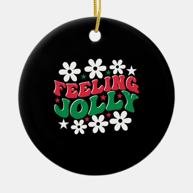 Xmas Gift Feeling Jolly Ceramic Ornament (Front)