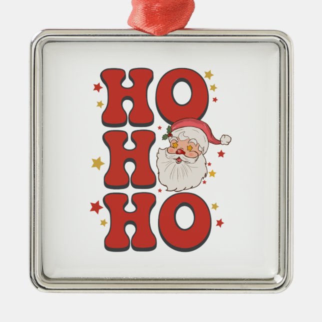 Xmas Gift Ho Ho Ho Santa Metal Ornament (Front)