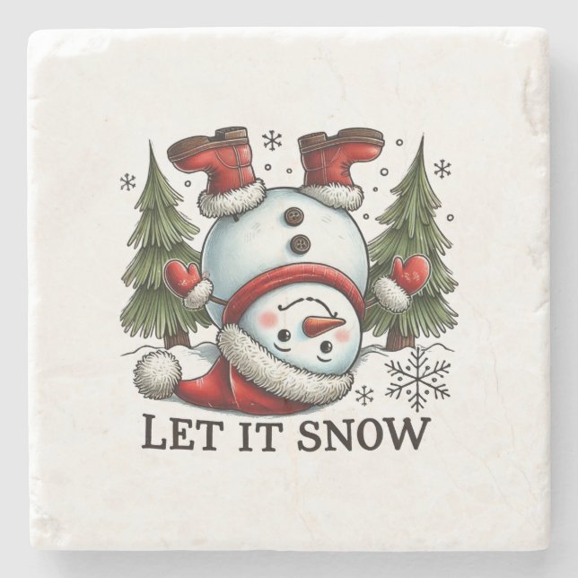 Xmas Gift Let It Snow Man Stone Coaster (Front)