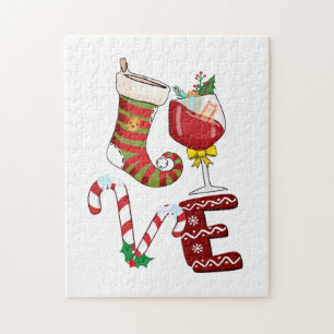 Xmas Gift Love Wine Christmas Jigsaw Puzzle