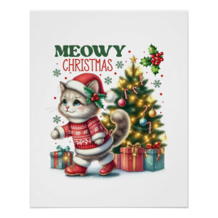 Xmas Gift Meowy Christmas Poster
