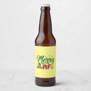 Xmas Gift Merry AF Cool Sassy Beer Bottle Label
